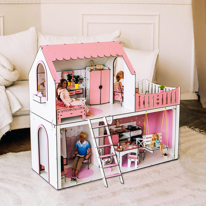Puppenhaus Dream aus Holz im Maßstab 1:6 NestWood rosa