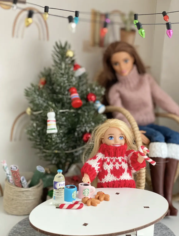 Puppen-Weihnachtsset 7-teilig Handarbeit