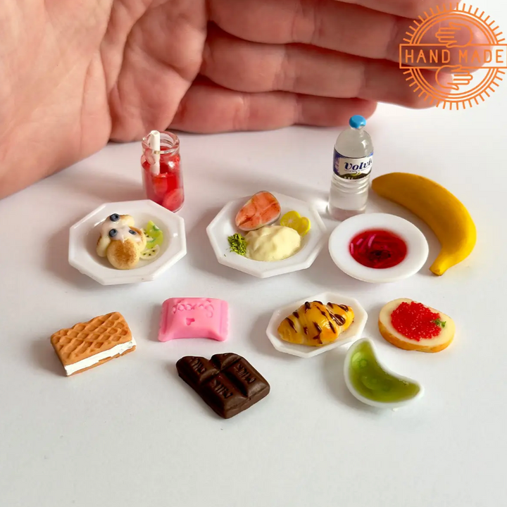 Puppen-Essen-Set Mittagessen Nr. 2 Handgefertigt 12-teilig