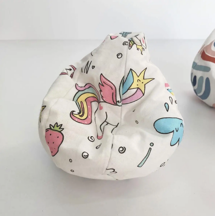 Stoffpouf Sitzsack weiß Einhörner Nestwood für Puppen