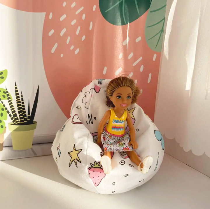 Stoffpouf Sitzsack weiß Einhörner Nestwood für Puppen