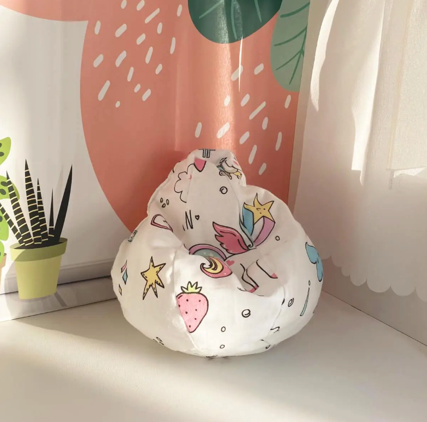 Stoffpouf Sitzsack weiß Einhörner Nestwood für Puppen