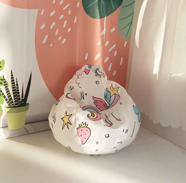 Stoffpouf Sitzsack weiß Einhörner Nestwood für Puppen