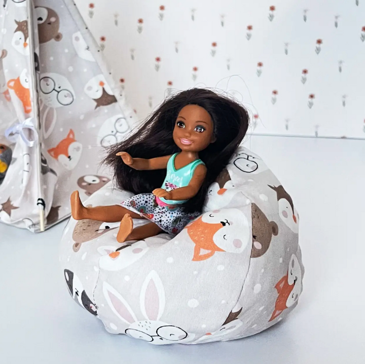 Stoff Pouf Sitzsack Stuhl weiß Tiere Nestwood für Puppen