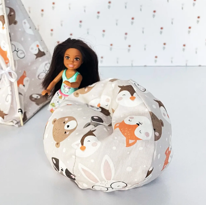 Stoff Pouf Sitzsack Stuhl weiß Tiere Nestwood für Puppen
