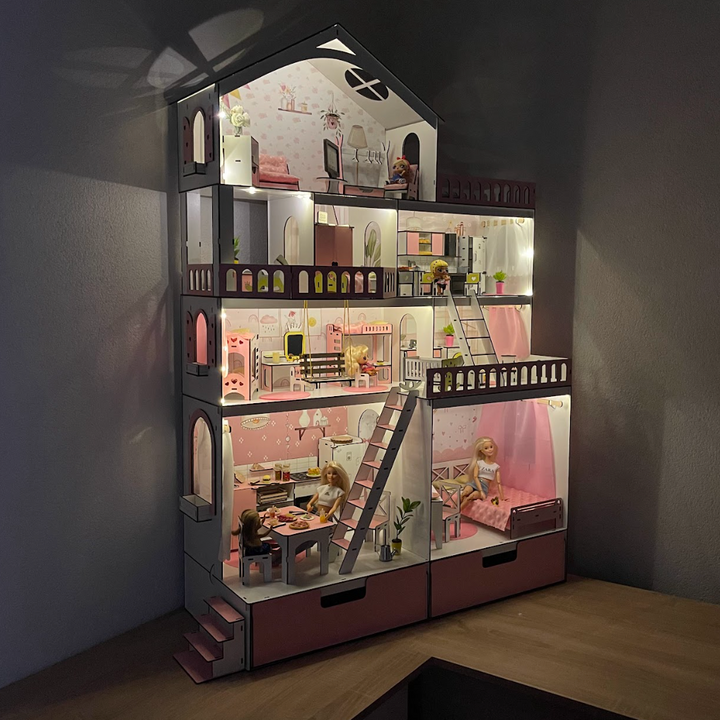 Wooden dollhouse Mansion scale 1:6 NestWood pink