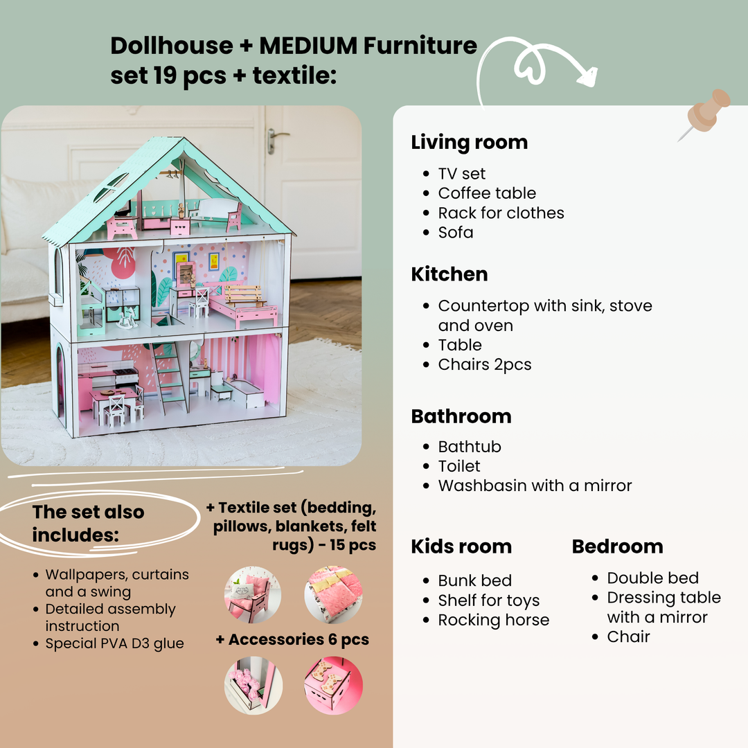 Holzpuppenhaus Fantasy Maßstab 1:6 NestWood mint