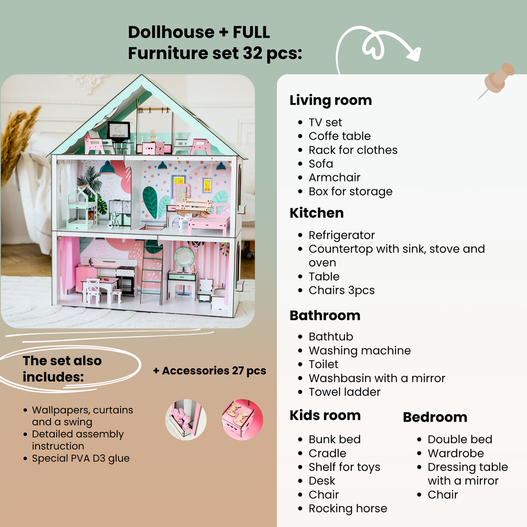Holzpuppenhaus Fantasy Maßstab 1:6 NestWood mint