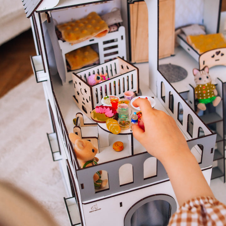 Puppenhaus aus Holz, Mini-Häuschen mit Organizer, Maßstab 1:12, NestWood Eco