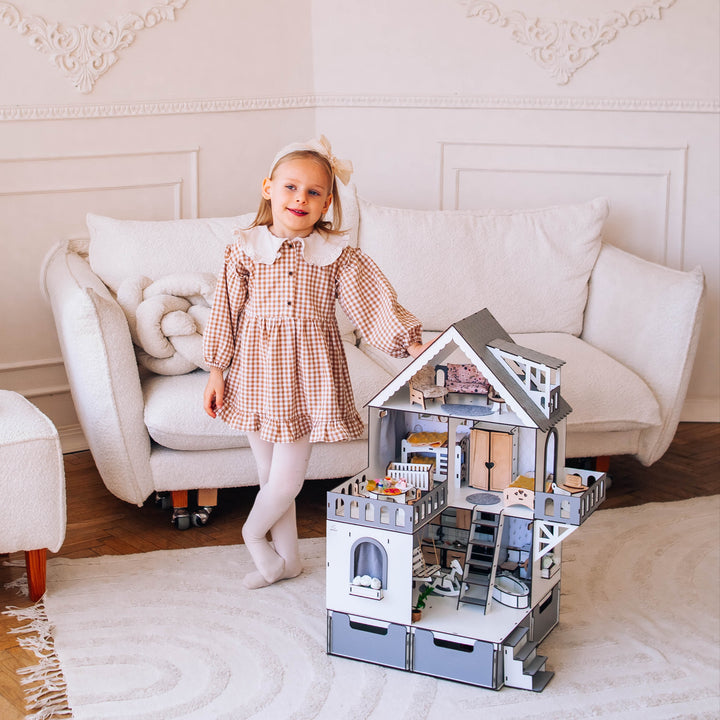 Puppenhaus aus Holz, Mini-Häuschen mit Organizer, Maßstab 1:12, NestWood Eco