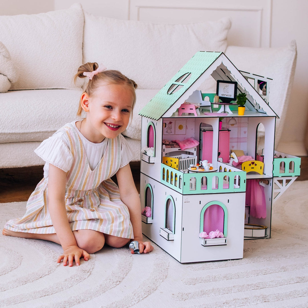 Puppenhaus aus Holz, Mini-Häuschen, Maßstab 1:12, NestWood Mint