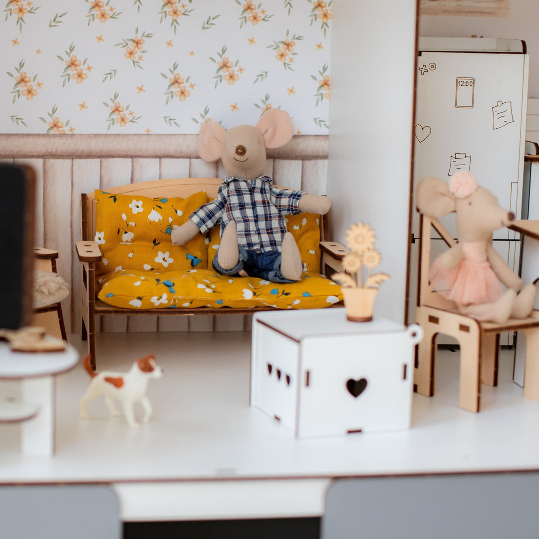 Puppenmöbel aus Holz Wohnzimmer Maßstab 1:6 NestWood Eco
