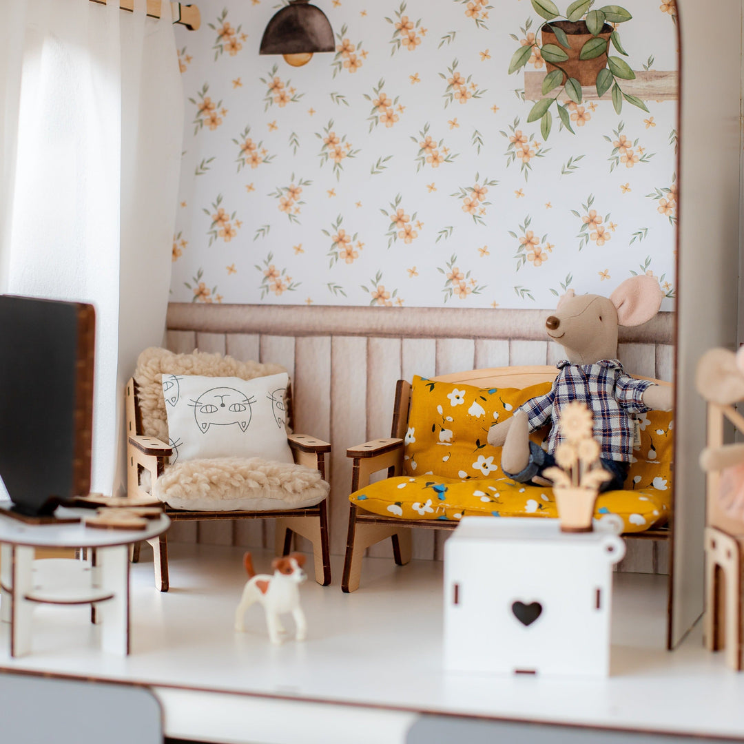Puppenmöbel aus Holz Wohnzimmer Maßstab 1:6 NestWood Eco