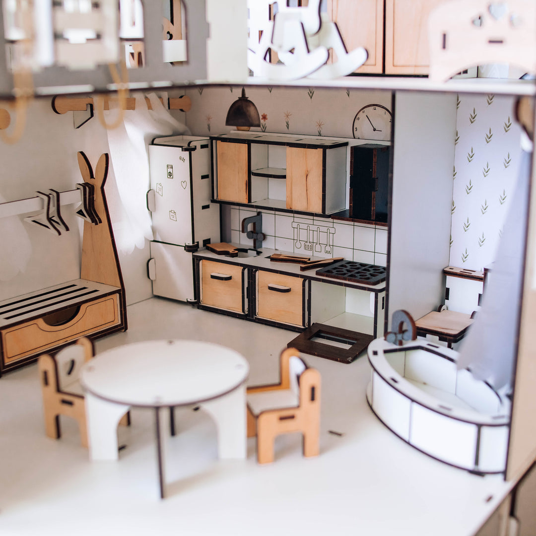 Puppenhaus aus Holz, Mini-Häuschen mit Organizer, Maßstab 1:12, NestWood Eco
