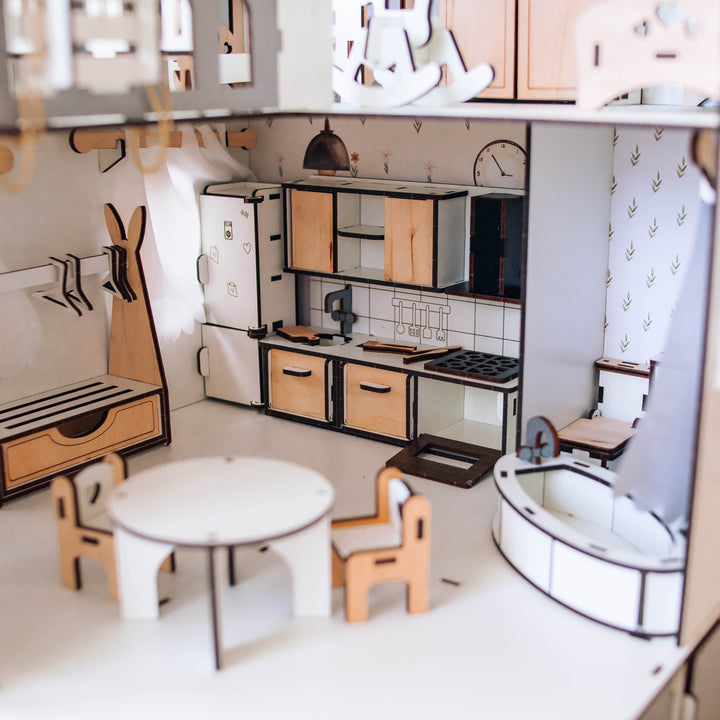 Puppenhaus aus Holz, Mini-Häuschen mit Organizer, Maßstab 1:12, NestWood Eco