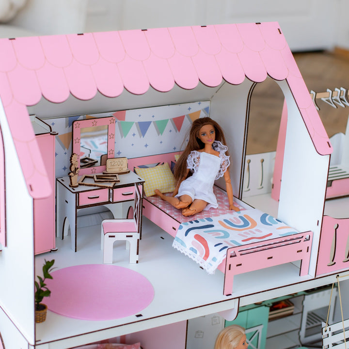 Puppenmöbel aus Holz Schlafzimmer Maßstab 1:6 NestWood Pink