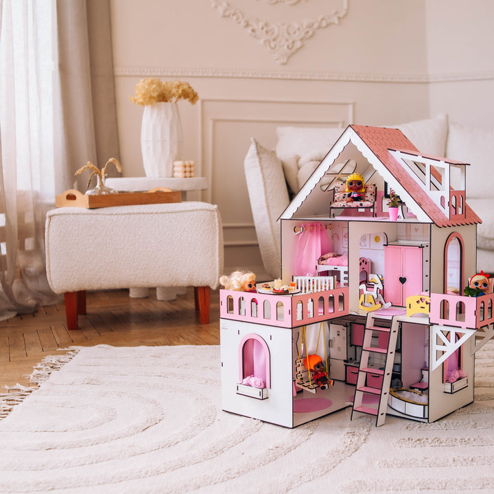 Puppenhaus aus Holz, Mini-Häuschen, Maßstab 1:12, NestWood Pink