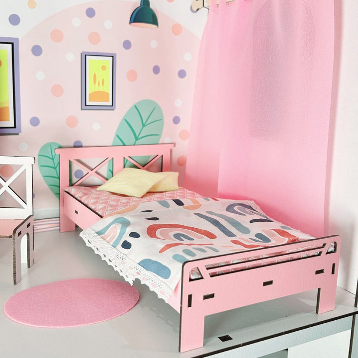 Puppenbett aus Holz im Maßstab 1:6 NestWood Pink