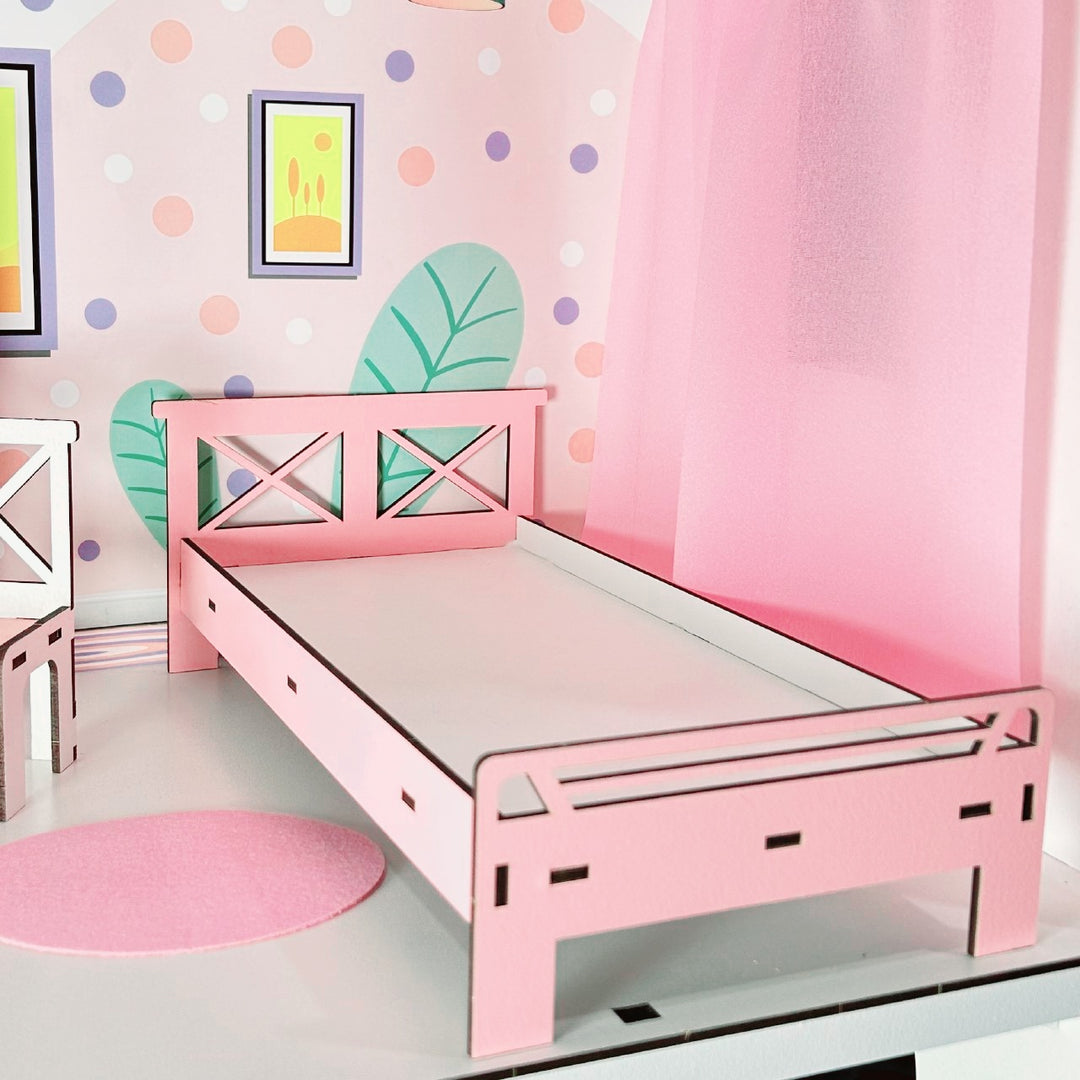 Puppenbett aus Holz im Maßstab 1:6 NestWood Pink