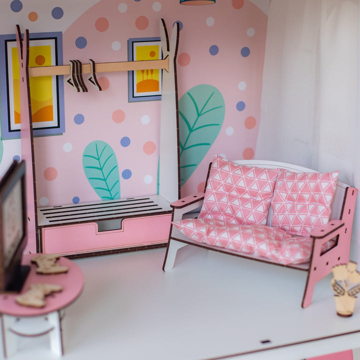 Puppenmöbel aus Holz Wohnzimmer Maßstab 1:6 NestWood Pink