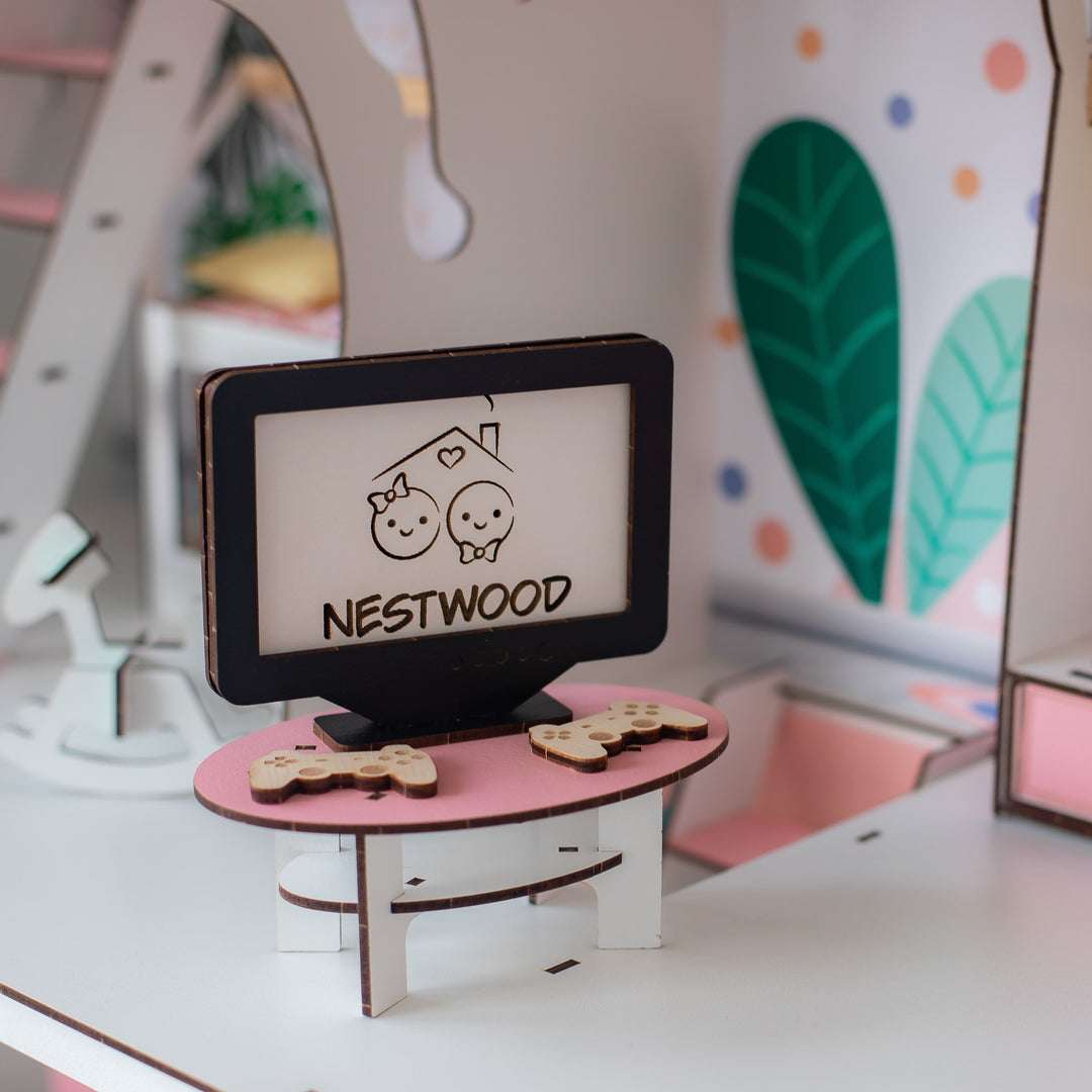 Puppenmöbel aus Holz Wohnzimmer Maßstab 1:6 NestWood Pink
