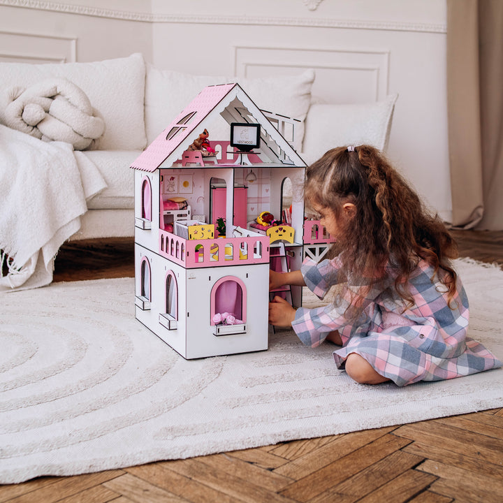 Puppenhaus aus Holz, Mini-Häuschen, Maßstab 1:12, NestWood Pink