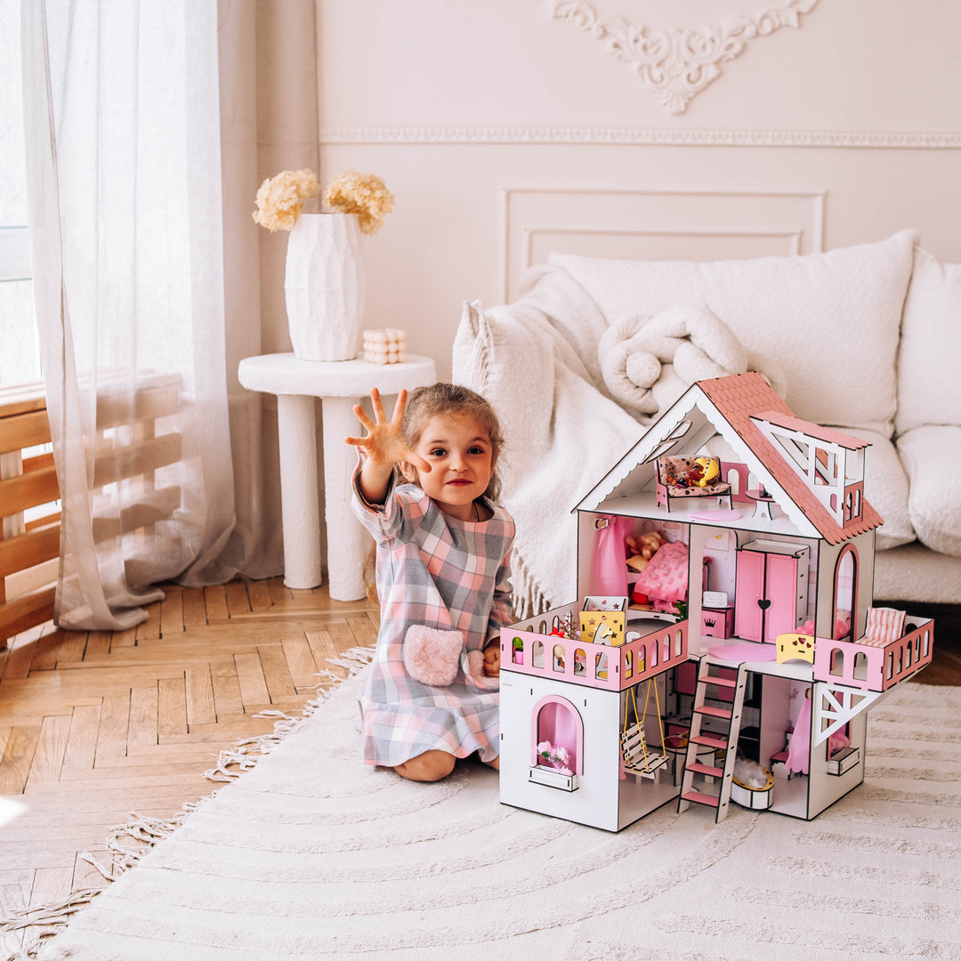 Puppenhaus aus Holz, Mini-Häuschen, Maßstab 1:12, NestWood Pink