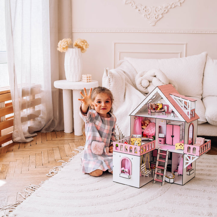 Puppenhaus aus Holz, Mini-Häuschen, Maßstab 1:12, NestWood Pink