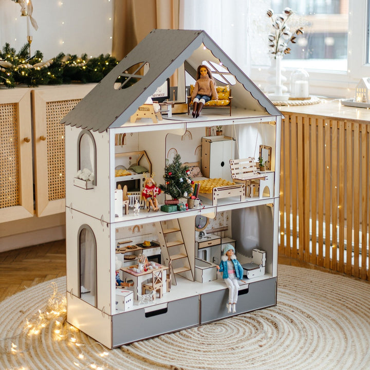Puppenhaus Fantasy aus Holz mit Organizer im Maßstab 1:6 NestWood Eco