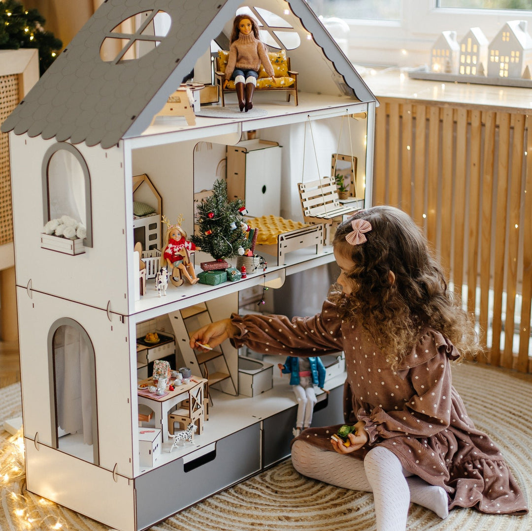 Puppenhaus Fantasy aus Holz mit Organizer im Maßstab 1:6 NestWood Eco