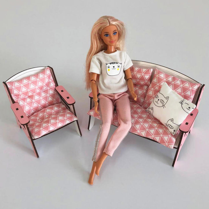Puppenmöbel aus Holz Wohnzimmer Maßstab 1:6 NestWood Pink