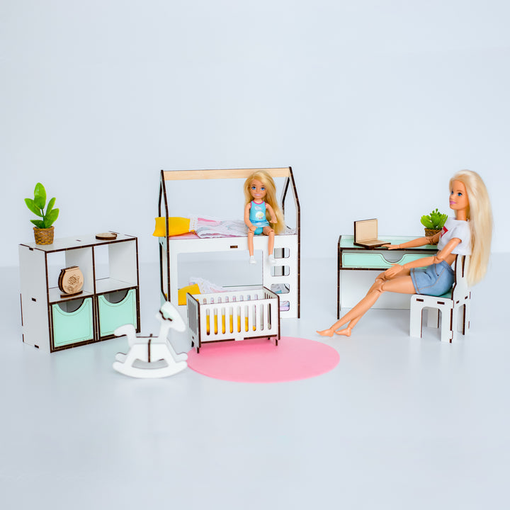 Puppenmöbel aus Holz Kinderzimmer Maßstab 1:6 NestWood Mint