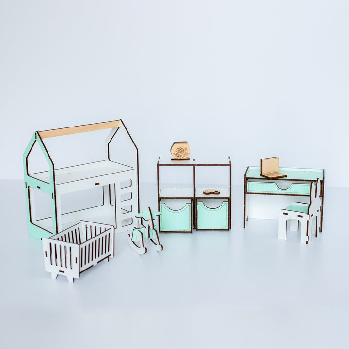 Puppenmöbel aus Holz Kinderzimmer Maßstab 1:6 NestWood Mint
