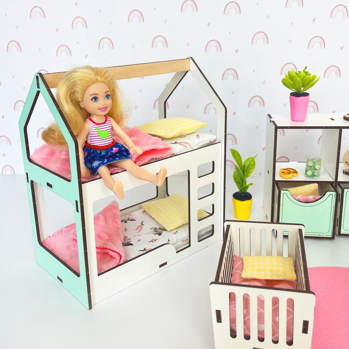 Puppenmöbel aus Holz Kinderzimmer Maßstab 1:6 NestWood Mint