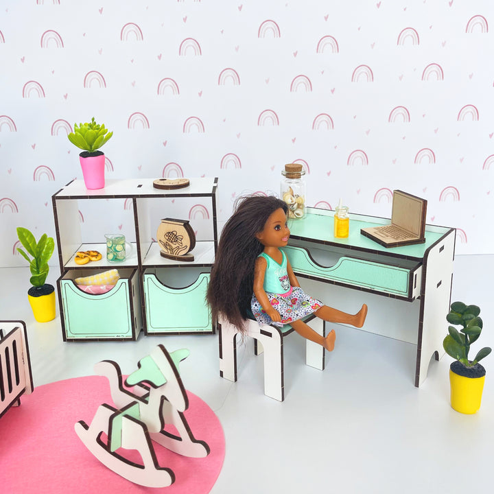 Puppenmöbel aus Holz Kinderzimmer Maßstab 1:6 NestWood Mint