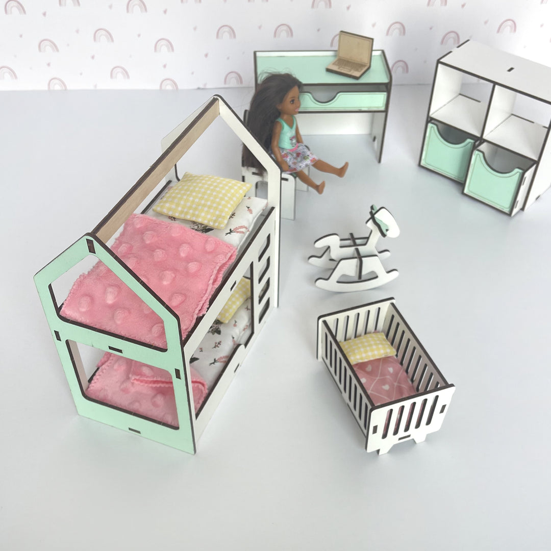 Puppenmöbel aus Holz Kinderzimmer Maßstab 1:6 NestWood Mint