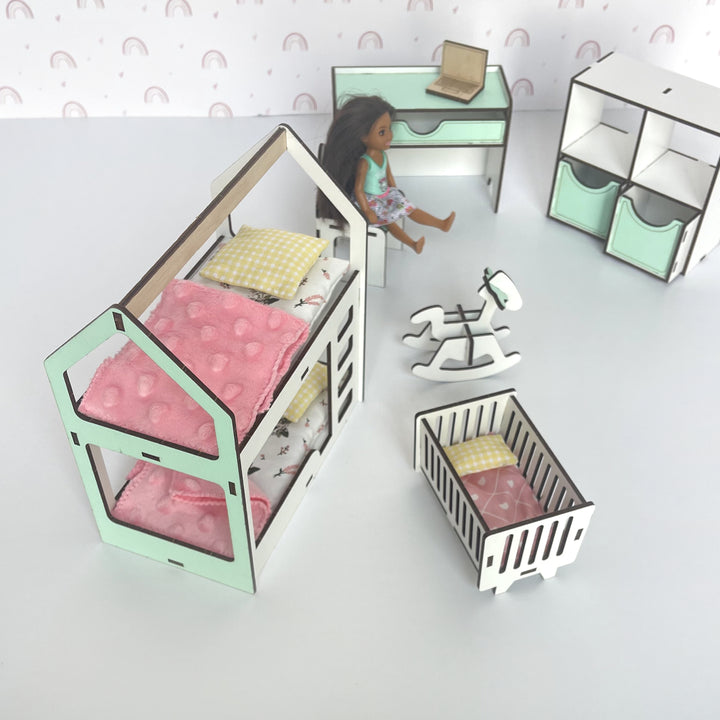 Puppenmöbel aus Holz Kinderzimmer Maßstab 1:6 NestWood Mint