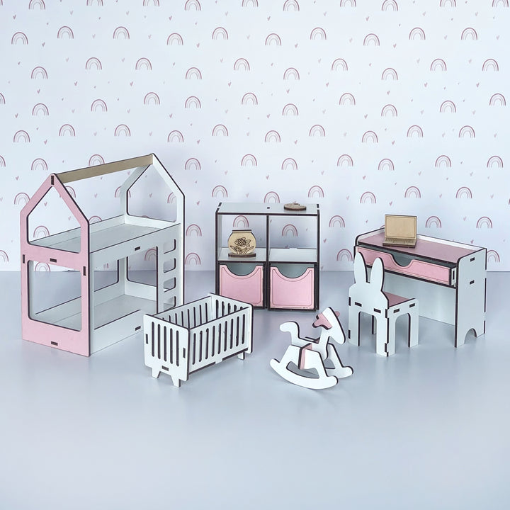 Puppenmöbel aus Holz Kinderzimmer Maßstab 1:6 NestWood Pink