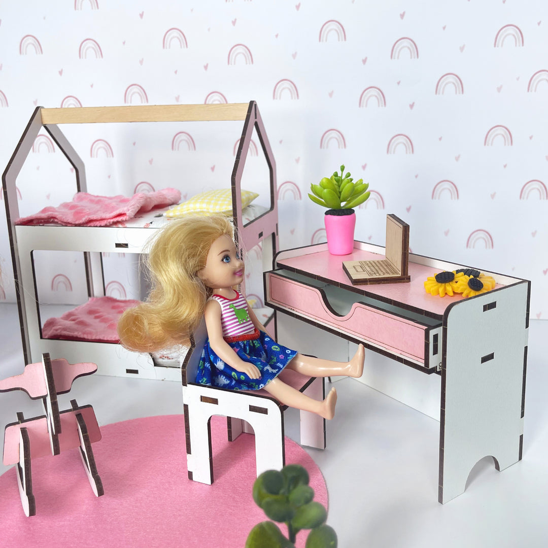 Puppenmöbel aus Holz Kinderzimmer Maßstab 1:6 NestWood Pink