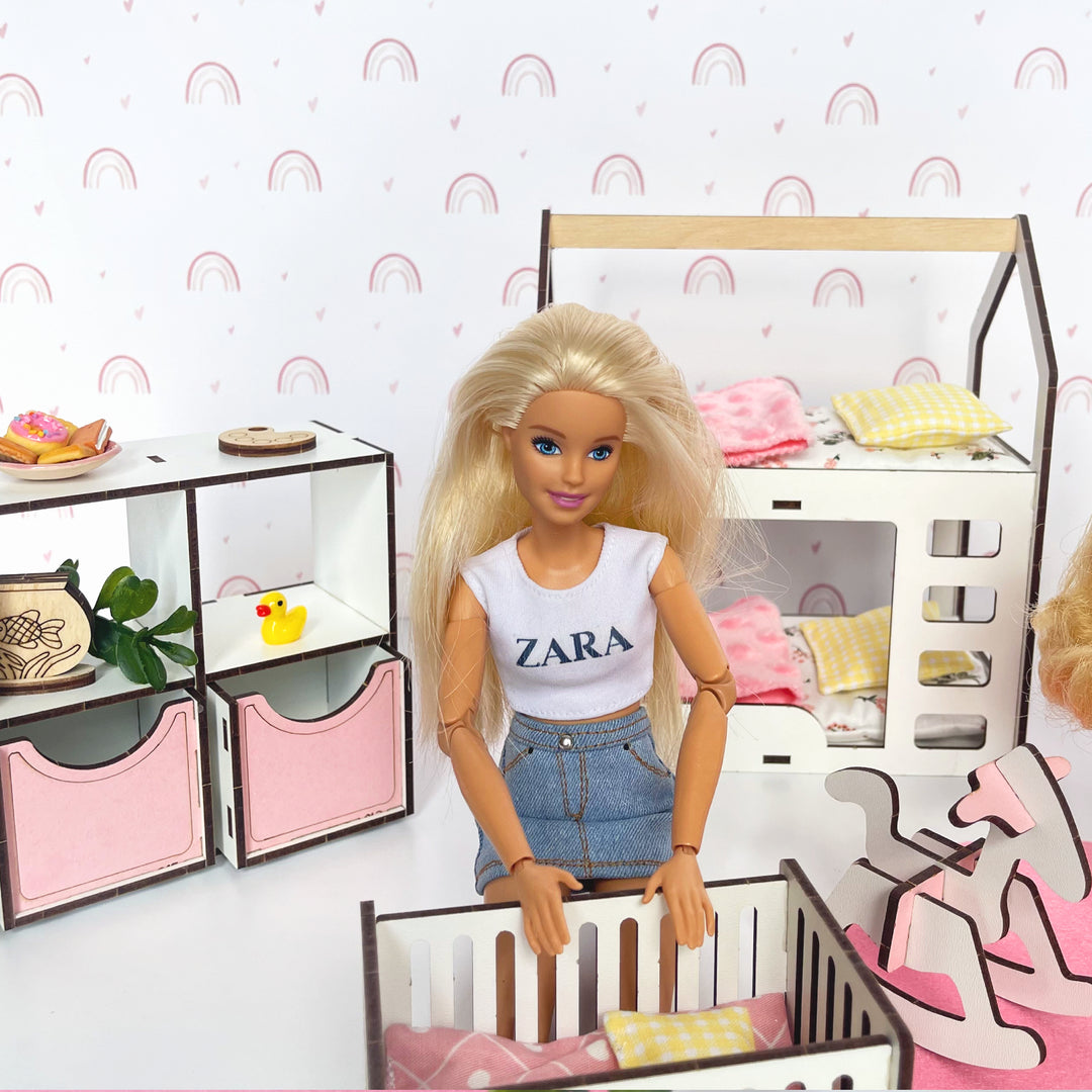 Puppenmöbel aus Holz Kinderzimmer Maßstab 1:6 NestWood Pink