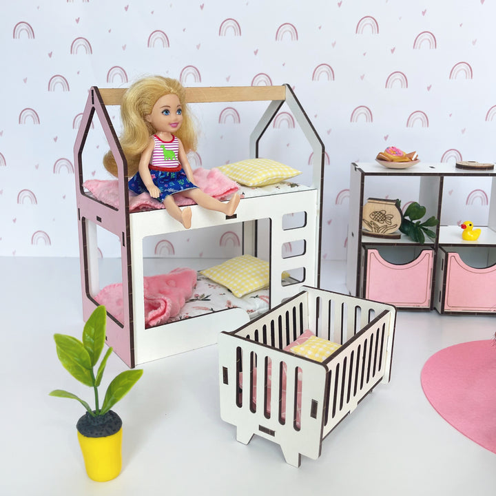 Puppenmöbel aus Holz Kinderzimmer Maßstab 1:6 NestWood Pink