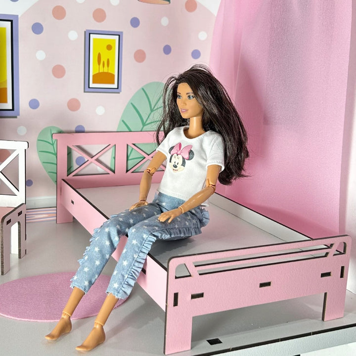 Puppenbett aus Holz im Maßstab 1:6 NestWood Pink