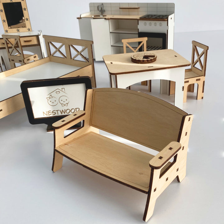 Puppenmöbel aus Holz Wohnzimmer Maßstab 1:6 NestWood Eco