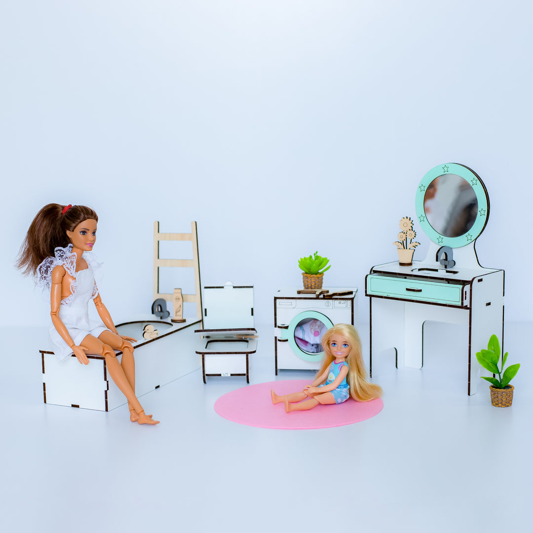 Puppenmöbel aus Holz Badezimmer Maßstab 1:6 NestWood Mint