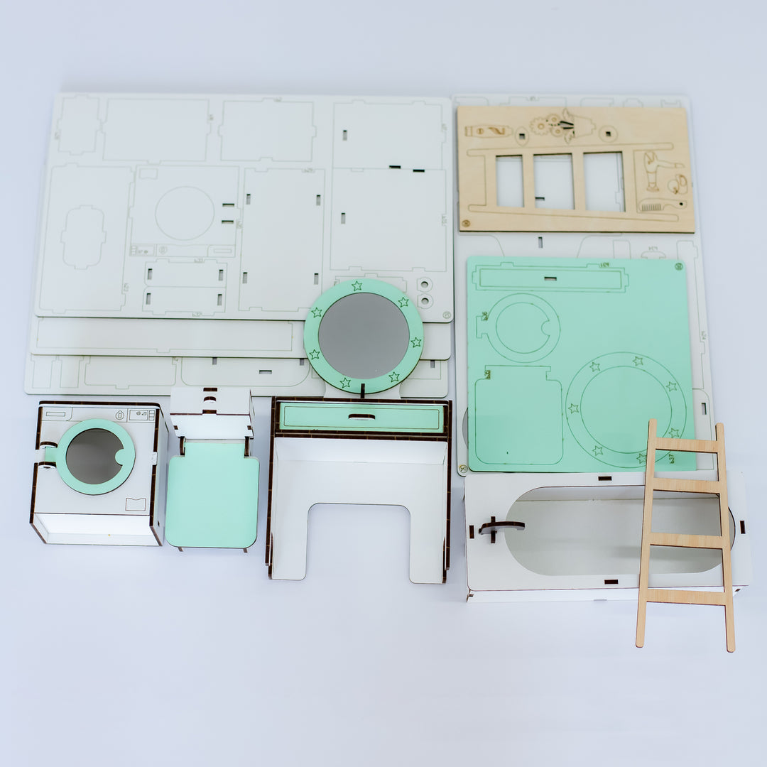 Puppenmöbel aus Holz Badezimmer Maßstab 1:6 NestWood Mint