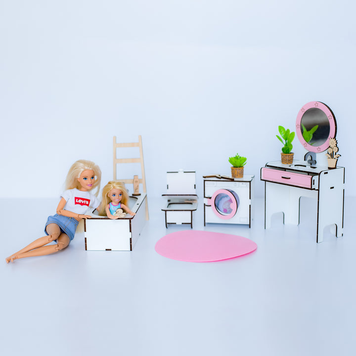 Puppenmöbel aus Holz Badezimmer Maßstab 1:6 NestWood Pink