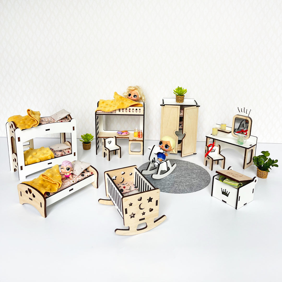 Kinderzimmermöbel-Set aus Holz im Maßstab 1:12 NestWood Eco