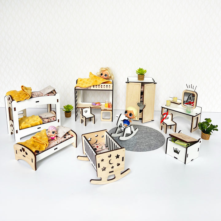 Kinderzimmermöbel-Set aus Holz im Maßstab 1:12 NestWood Eco
