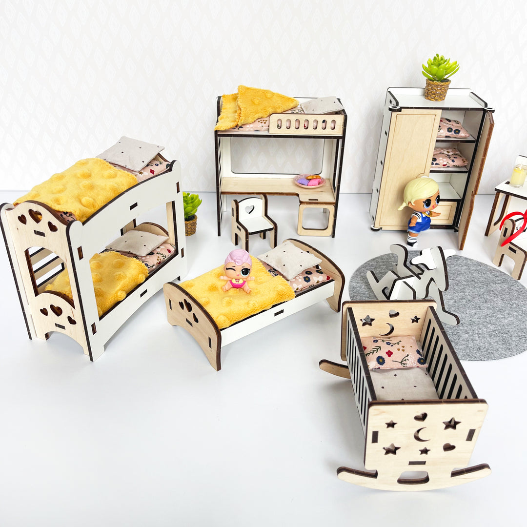 Kinderzimmermöbel-Set aus Holz im Maßstab 1:12 NestWood Eco