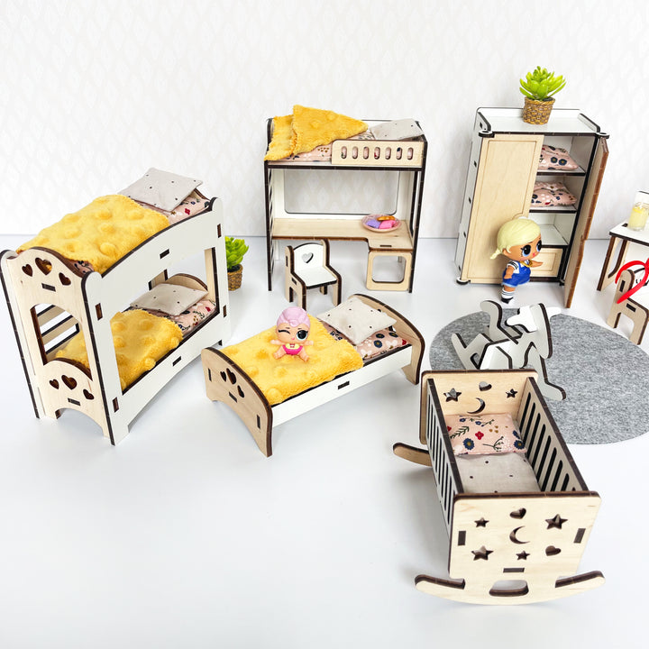 Kinderzimmermöbel-Set aus Holz im Maßstab 1:12 NestWood Eco